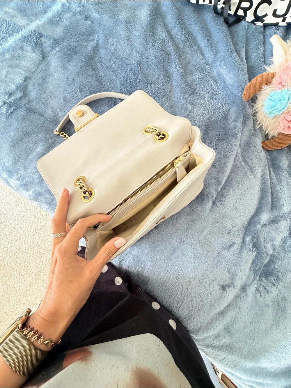 PINKO Love Bag Chevron Greige Leather Gold Chain Shoulder Bag